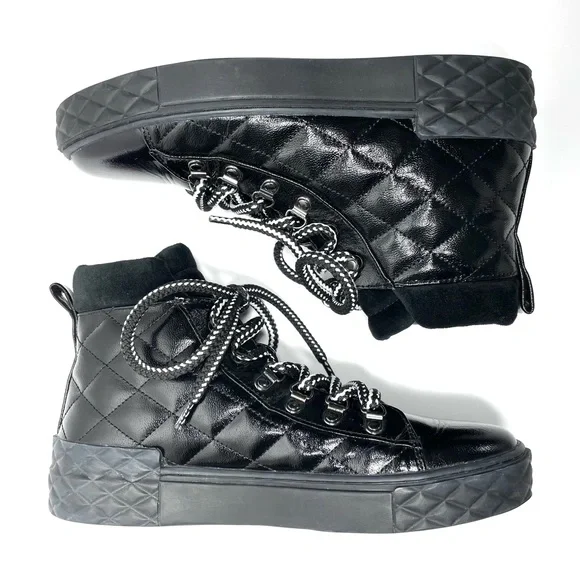 Marc Fisher Dulce Quilted Patent Black Leather High Top Sneaker/Boot- Size 8.5 - Picture 4 of 10